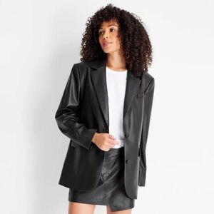 Future Collective Faux Leather Blazer Black – READ DESCRIPTION